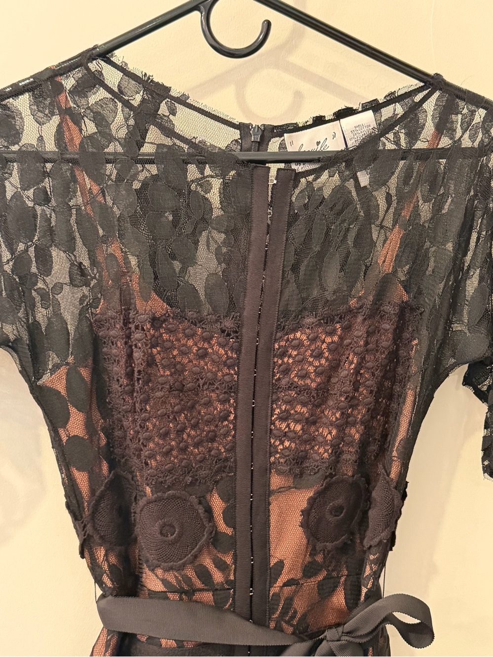 Byron Lars Black Lace Midi Dress with Satin Waist Tie from Anthropologie - Picture 5 of 6